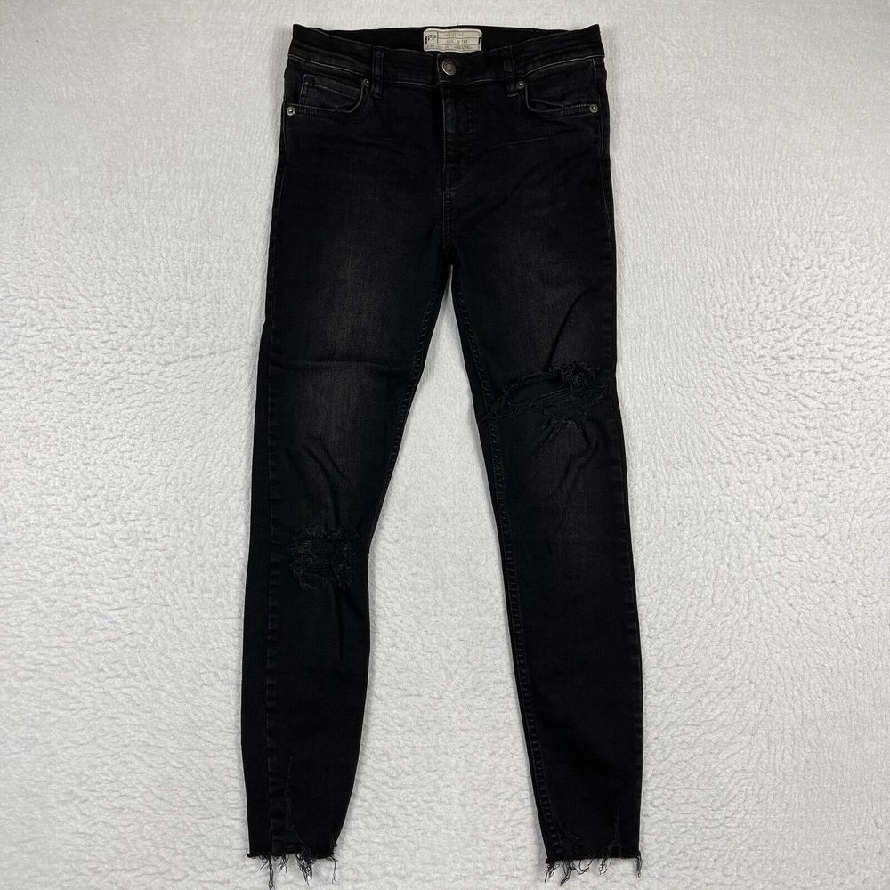 Free People Skinny Jeans Womens 26 Black Distressed Raw Hem Mid Rise Denim